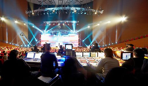 Large Auditorium hall showcasing sound and lighting systems