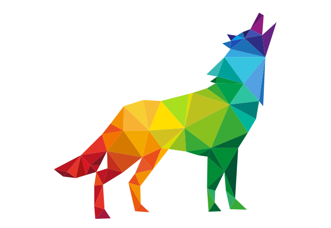 Multi-colored howling wolf vector drawing
